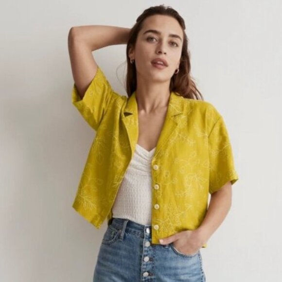 PRICE FIRM Madewell Yellow Embroidered Linen Boxy Button Down Shirt | Size XS/S - Picture 1 of 10